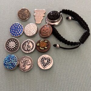 Chic Black and Silver Charm Bracelet with 11 snap in charms and charm remover.